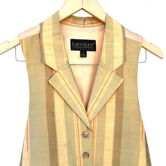 Vintage Y2K Karen Kane Silk Vest Striped Menswear Preppy Waistcoat Medium 90s - Picture 5 of 9